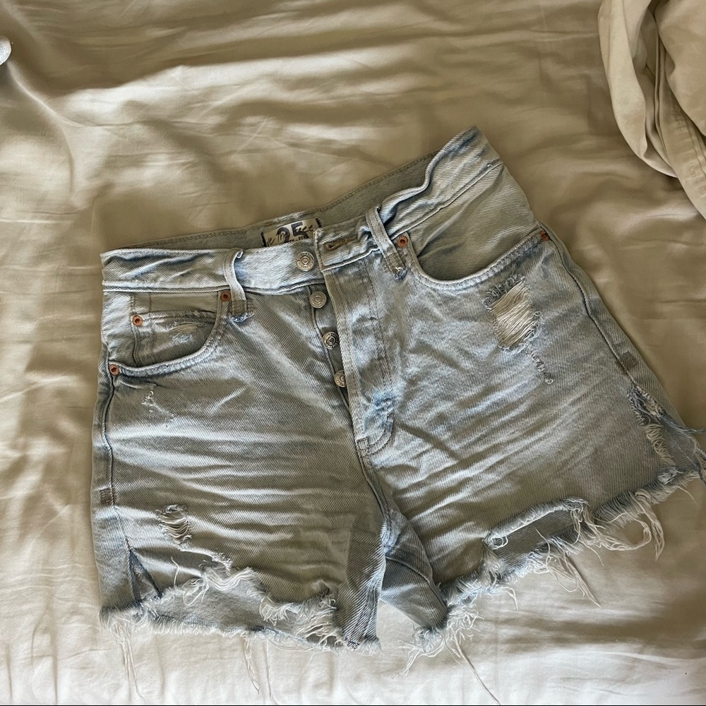 Light wash free people denim shorts